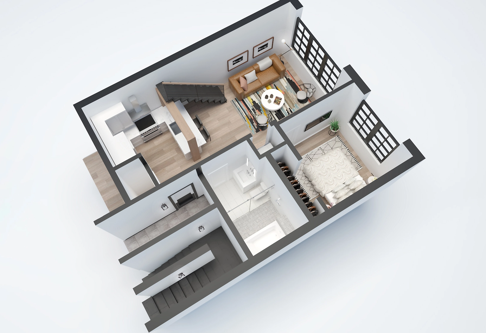 3D Floor Plan (Aerial View)